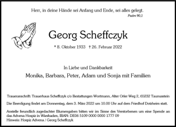 Traueranzeige von Georg Scheffczyk von vrm-trauer Wiesbadener Kurier