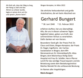 Traueranzeige von Gerhard Bungert von vrm-trauer Allgemeine  Zeitung Ingelheim-Bingen