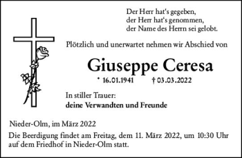 Traueranzeige von Giuseppe Ceresa von vrm-trauer AZ Mainz