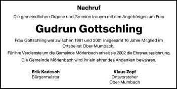 Traueranzeige von Gudrun Gottschling von vrm-trauer Bürstädter/Lamperth. Ztg/Starkenburger