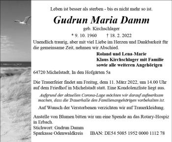 Traueranzeige von Gudrun Maria Damm von vrm-trauer Odenwälder Echo
