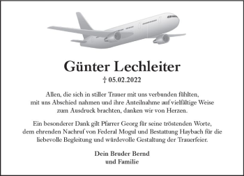 Traueranzeige von Günter Lechleiter von vrm-trauer Wiesbadener Kurier