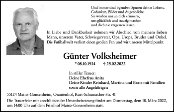Traueranzeige von Günter Volksheimer von vrm-trauer AZ Mainz