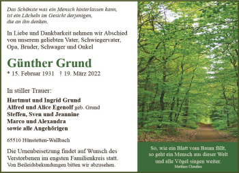 Traueranzeige von Günther Grund von vrm-trauer Idsteiner Zeitung