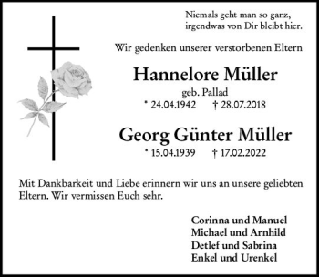 Traueranzeige von Hannelore Müller von vrm-trauer Darmstädter Echo