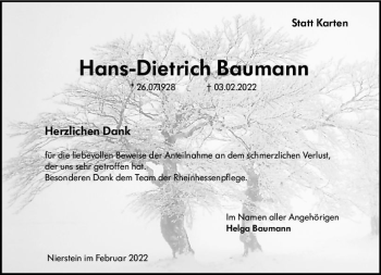 Traueranzeige von Hans-Dietrich Baumann von vrm-trauer AZ Mainz