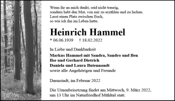 Traueranzeige von Heinrich Hammel von vrm-trauer Darmstädter Echo