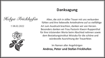 Traueranzeige von Helga Frickhofen von vrm-trauer Rheingau