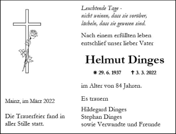 Traueranzeige von Helmut Dinges von vrm-trauer AZ Mainz