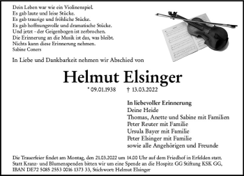 Traueranzeige von Helmut Elsinger von vrm-trauer Groß-Gerauer Echo