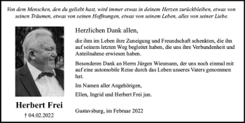 Traueranzeige von Herbert Frei von vrm-trauer Rüsselsheimer Echo / MainSpitze