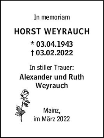 Traueranzeige von Horst Weyrauch von vrm-trauer AZ Mainz