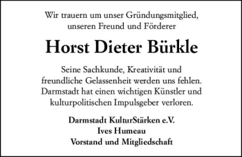 Traueranzeige von Horst Dieter Bürkle von vrm-trauer Darmstädter Echo