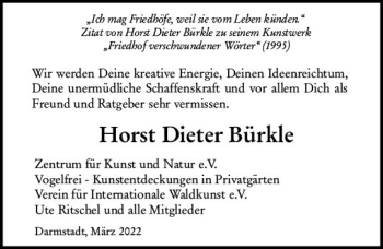 Traueranzeige von Horst Dieter Bürkle von vrm-trauer Darmstädter Echo