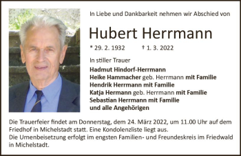 Traueranzeige von Hubert Herrmann von vrm-trauer Odenwälder Echo