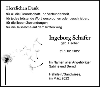 Traueranzeige von Ingeborg Schäfer von vrm-trauer Darmstädter Echo