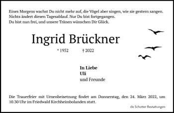 Traueranzeige von Ingrid Brückner von vrm-trauer AZ Mainz