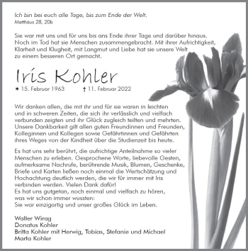 Traueranzeige von Iris Kohler von vrm-trauer Darmstädter Echo