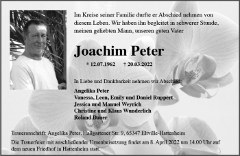 Traueranzeige von Joachim Peter von vrm-trauer Wiesbadener Kurier