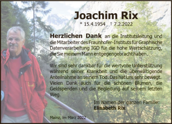 Traueranzeige von Joachim Rix von vrm-trauer Darmstädter Echo