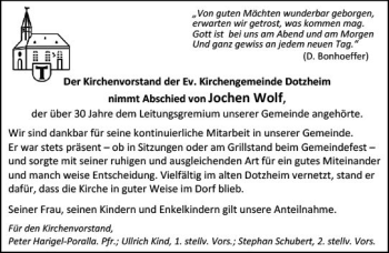 Traueranzeige von Jochen Wolf von vrm-trauer Wiesbadener Kurier
