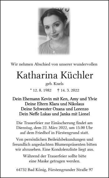 Traueranzeige von Katharina Küchler von vrm-trauer Odenwälder Echo