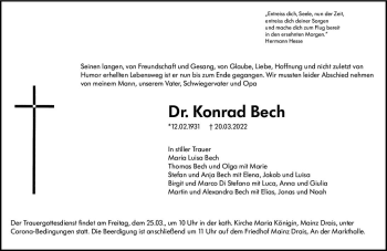 Traueranzeige von Konrad Bech von vrm-trauer AZ Mainz