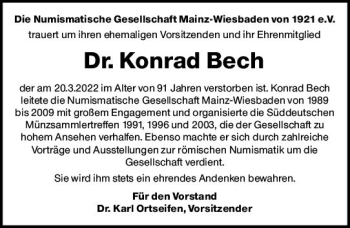 Traueranzeige von Konrad Bech von vrm-trauer AZ Mainz