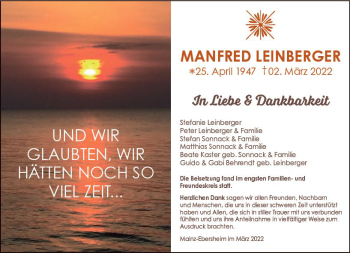 Traueranzeige von Manfred Leinberger von vrm-trauer AZ Mainz