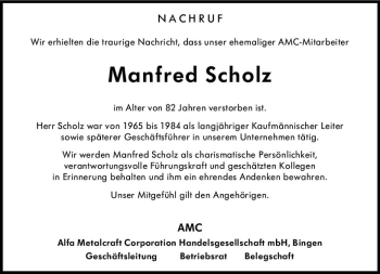 Traueranzeige von Manfred Scholz von vrm-trauer Allgemeine  Zeitung Ingelheim-Bingen