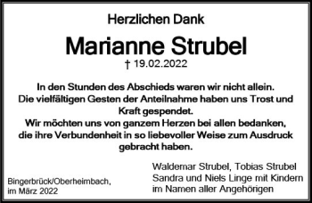 Traueranzeige von Marianne Strubel von vrm-trauer Allgemeine  Zeitung Ingelheim-Bingen