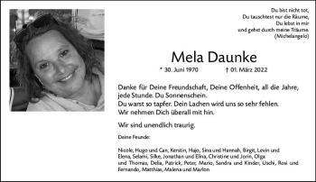 Traueranzeige von Mela Daunke von vrm-trauer Wiesbadener Kurier