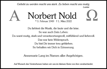 Traueranzeige von Norbert Nold von vrm-trauer Wiesbadener Kurier