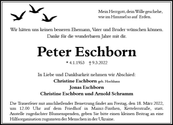 Traueranzeige von Peter Eschborn von vrm-trauer AZ Mainz