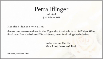 Traueranzeige von Petra Iflinger von vrm-trauer Wiesbadener Kurier