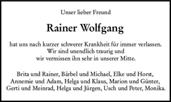 Traueranzeige von Rainer Wolfgang von vrm-trauer AZ Mainz