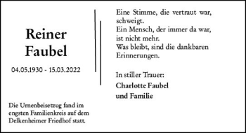 Traueranzeige von Reiner Faubel von vrm-trauer Wiesbadener Kurier