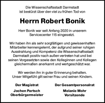 Traueranzeige von Robert Bonik von vrm-trauer Darmstädter Echo