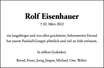 Traueranzeige von Rolf Eisenhauer von vrm-trauer Darmstädter Echo