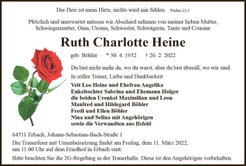 Traueranzeige von Ruth Charlotte Heine von vrm-trauer Odenwälder Echo