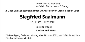 Traueranzeige von Siegfried Saalmann von vrm-trauer Darmstädter Echo