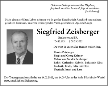 Traueranzeige von Siegfried Zeisberger von vrm-trauer Rheingau