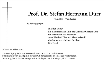 Traueranzeige von Stefan Hermann Dürr von vrm-trauer AZ Mainz