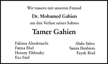 Traueranzeige von Tamer Gahien von vrm-trauer Darmstädter Echo