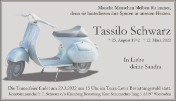 Traueranzeige von Tassilo Schwarz von vrm-trauer Wiesbadener Kurier