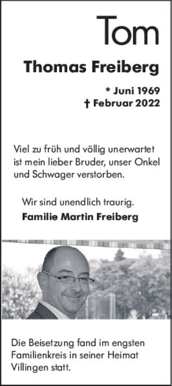 Traueranzeige von Thomas Freiberg von vrm-trauer Groß-Gerauer Echo