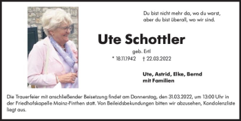 Traueranzeige von Ute Schottler von vrm-trauer AZ Mainz