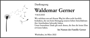 Traueranzeige von Waldemar Gerner von vrm-trauer Wiesbadener Kurier