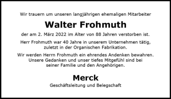 Traueranzeige von Walter Frohmuth von vrm-trauer Darmstädter Echo