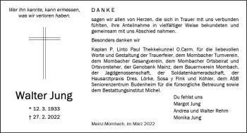 Traueranzeige von Walter Jung von vrm-trauer AZ Mainz